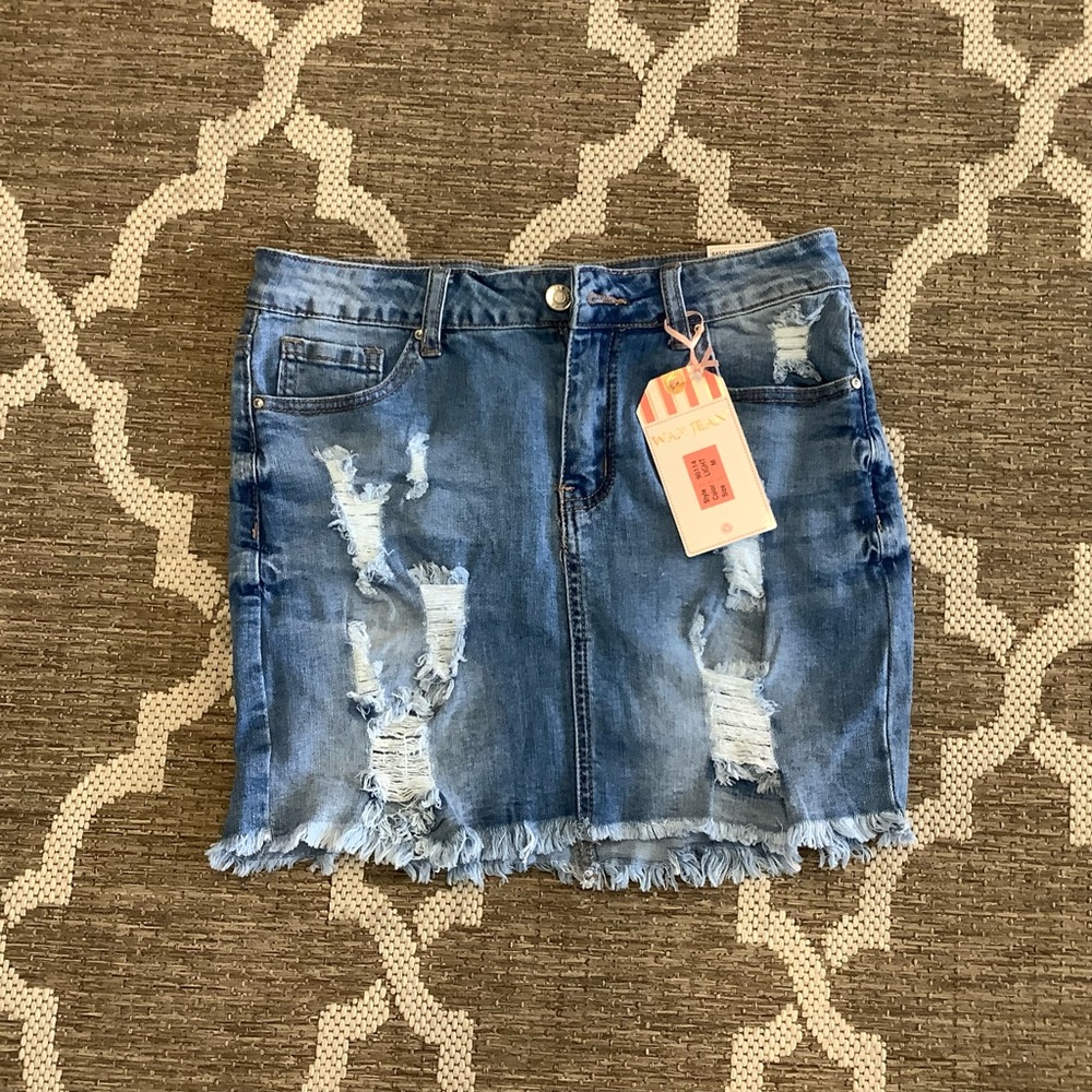 NWT Distressed jeans skirt